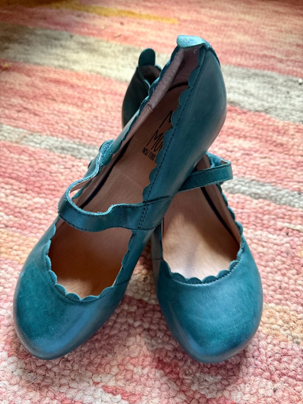 Miz Mooz Teal Scalloped Mary Jane Heels